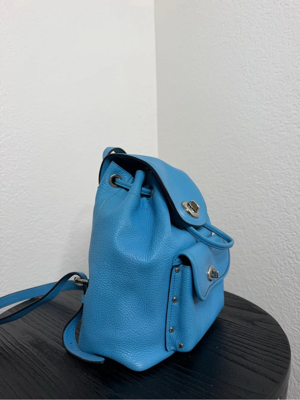 Coach Bright Blue Pebbled Leather Mini Backpack